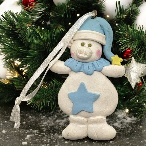 Vintage Sleepy Polar Bear Christmas Tree Ornament With Star Design - Picture 1 of 6